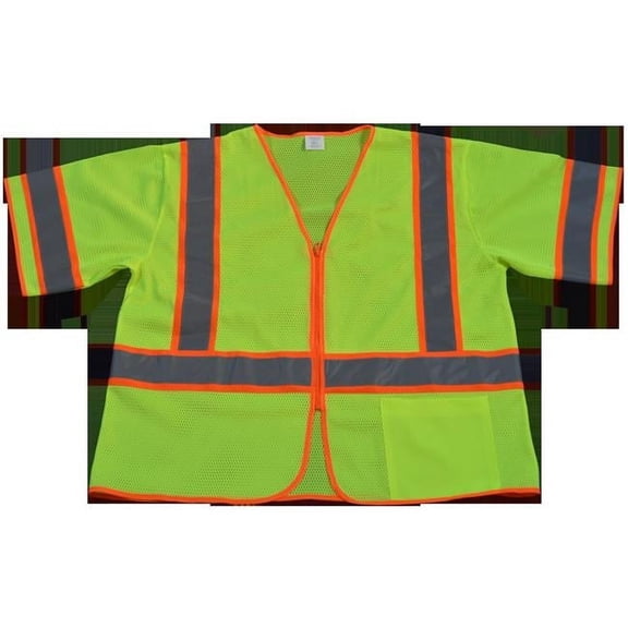 Petra Roc LVM3-CB1-EC-L-XL Safety Vest Ansi Class 3 Lime Mesh Economy with Orange Contrast Binding Zipper Closure 1 Pocket, Large & Extra Large