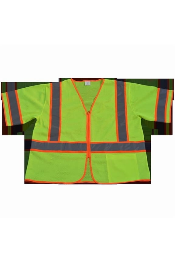 LVM3-CB1-EC-S-M Safety Vest Ansi Class 3 Lime Mesh Economy with Orange Contrast Binding Zipper Closure 1 Pocket, Small & Medium