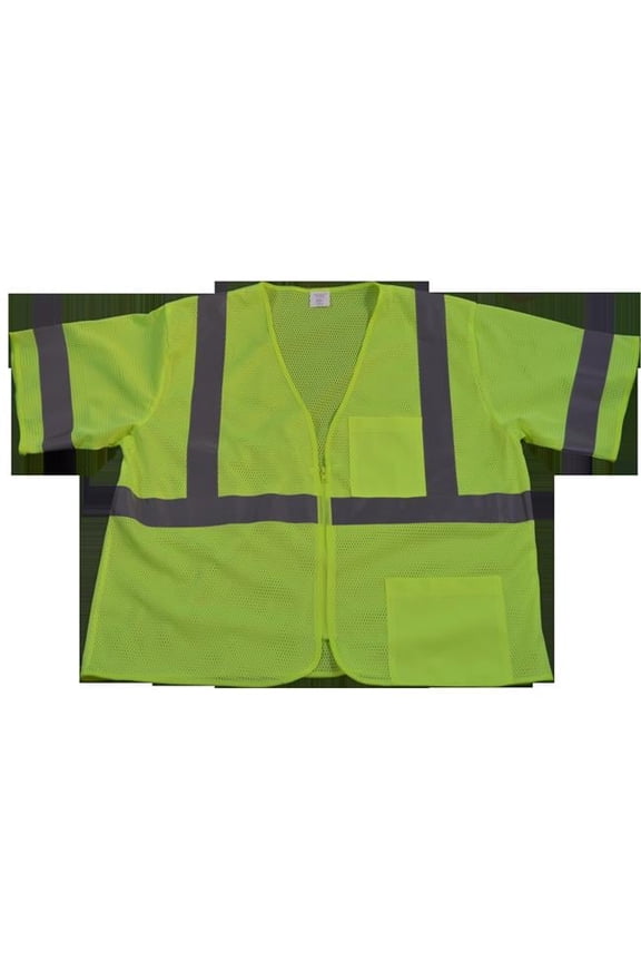 LVM3-Z-S-M Safety Vest Ansi-Isea Class 3 Lime Mesh Zipper Closure 2 Pockets, Small & Medium