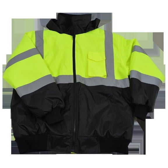 Petra Roc Lime & Black Waterproof Bomber Jacket Ansi Class 3 Quilted Liner Rollaway Hood 2 Slash Pocket 1 Cell Pocket, Extra Large