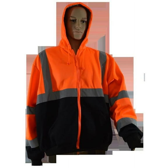 Petra Roc OBHSW-C3-S Sweatshirt Hooded Orange & Black Two Tone with Liner Ansi 107-Class 3 - 2 Slash Pockets Zipper Closure, Small