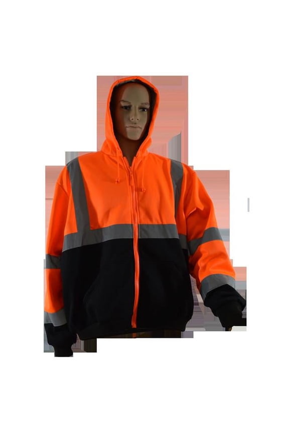 OBHSW-C3-S Sweatshirt Hooded Orange & Black Two Tone with Liner Ansi 107-Class 3 - 2 Slash Pockets Zipper Closure, Small