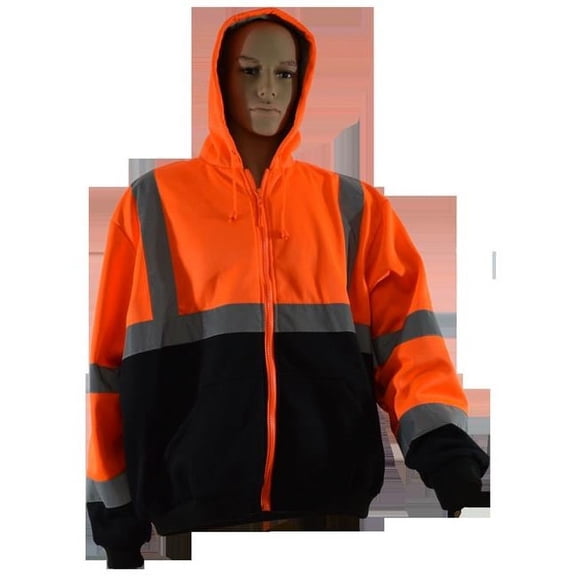 Petra Roc OBHSW-C3-XL Sweatshirt Hooded Orange & Black Two Tone with Liner Ansi 107-Class 3 - 2 Slash Pockets Zipper Closure, Extra Large