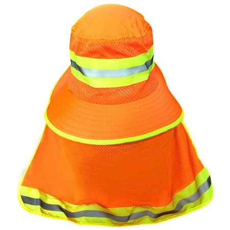 Petra Roc ORH-FBNS High Vis Ranger Style Full Brimmed Hat with Neck Sun Shade, Orange with Lime Contrast & 1 in. Silver Reflective Tape, One Size