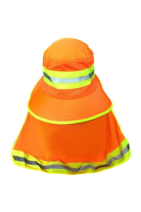 ORH-FBNS High Vis Ranger Style Full Brimmed Hat with Neck Sun Shade, Orange with Lime Contrast & 1 in. Silver Reflective Tape, One Size