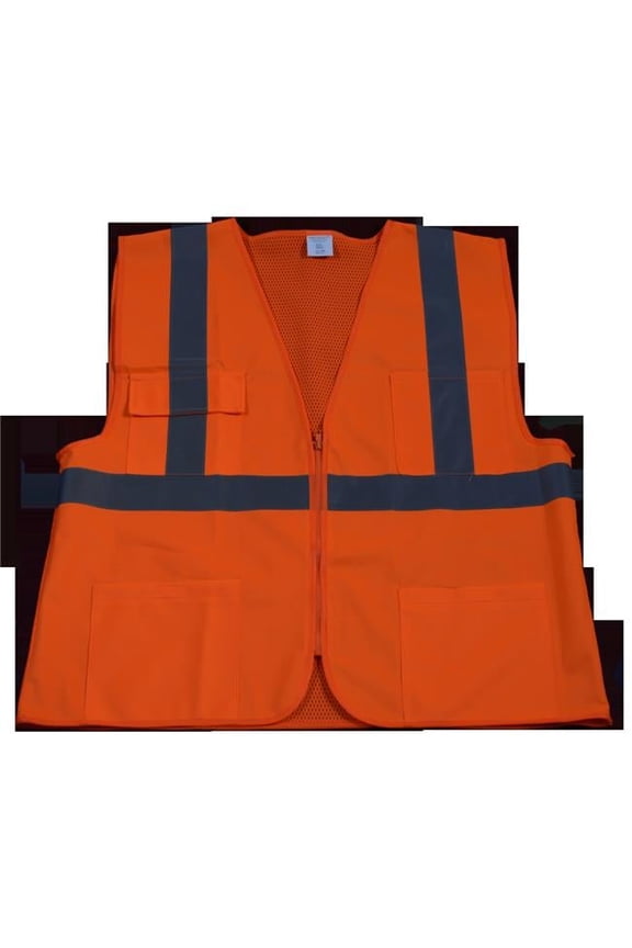OV2-FSMB-4X-5X Safety Vest Ansi Class 2 Front Solid Mesh Back, Orange - 4X & 5X
