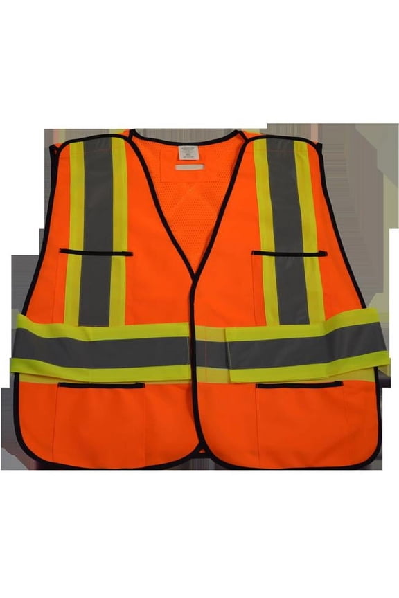 OV2-PSVCSA-Plus ANSI & CSA Public Safety Vest Solid Front Mesh Back, X On Back - Plus 2X & 5X