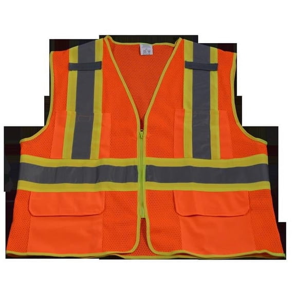 Petra Roc OVM2-CB1-4X-5X Safety Vest Ansi Class Ii Orange Mesh Contrast Binding, 4X & 5X