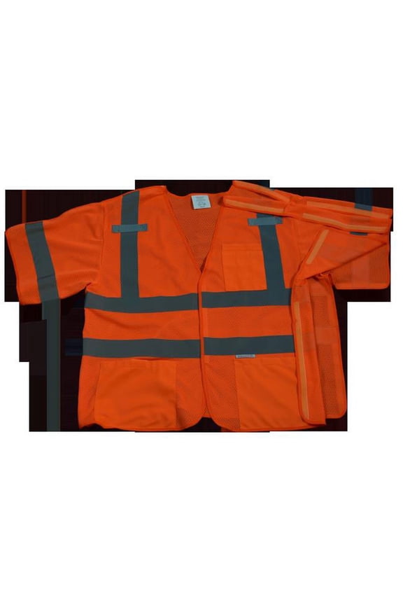 OVM3-5PB-2X-3X Safety Vest Orange Mesh Ansi-Isea Class 3 - 207-2006 5-Point Breakaway, 2X & 3X