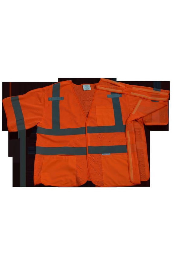 OVM3-5PB-S-M Safety Vest Orange Mesh, Ansi-Isea Class 3, 207-2006, 5-Point Breakaway, Small & Medium