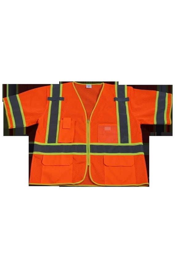 OVM3-CB1-L-XL Safety Vest Ansi Class 3 Orange Mesh Deluxe with Lime Contrast Binding, Large & Extra Large