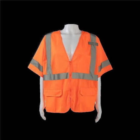 Petra Roc OVM3-Z-S-M Lvm3-Z Safety Vest Ansi Isea Class 3 Orange Mesh, Zipper Closure, 2 Pockets - Small & Medium