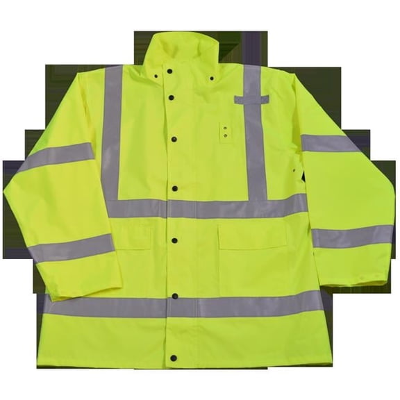 Petra Roc LRJK-C3-2X Rain Parka Jacket Waterproof Ansi-Isea Class Iii Lime No Lining with Detachable Hood Storm Flap with Zipper & Snap Closure, 2X
