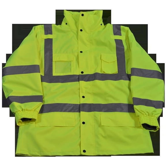 Petra Roc Rain Parka Jacket Waterproof Lime 300D Oxford with Pu Coating Ansi-Isea Class 3 - 3-In-1 with Removable Independent Thermal Fleece Jacket - Medium