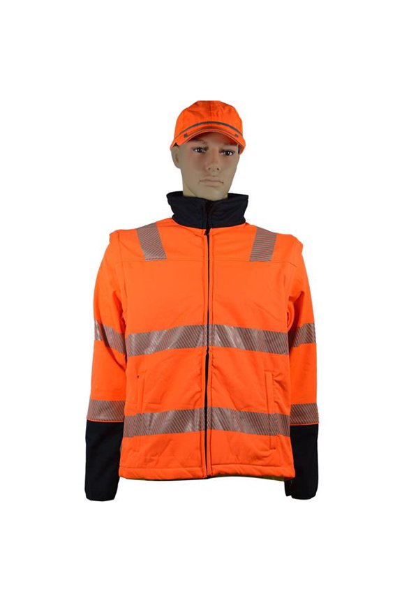 SFJ-OHV-2X Softshell Jacket - Ansi Class 3, High-Vis Collar & Forearms, 2 Zipped Slash Pockets - Orange & Navy - 2XL