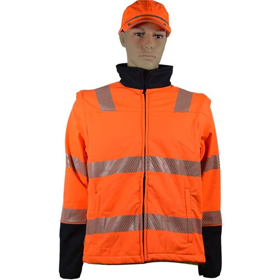 Petra Roc SFJ-OHV-S Softshell Jacket - Ansi Class 3, High-Vis Collar & Forearms, 2 Zipped Slash Pockets - Orange & Navy - Small