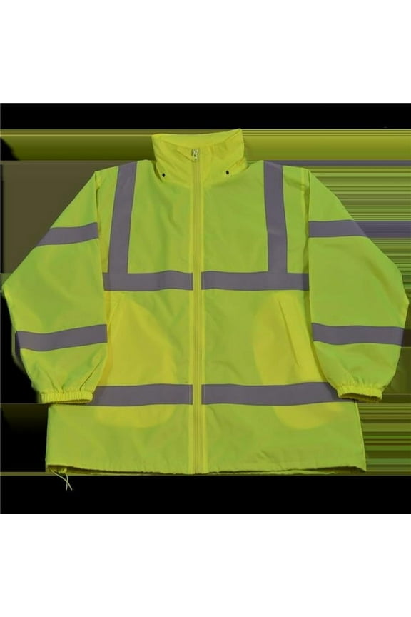 LWB-C3-4XL Wind Breaker Jacket Ansi Class 3 Lime Green Light Weight with Removable Hood & Zipper Closure, 4Xl