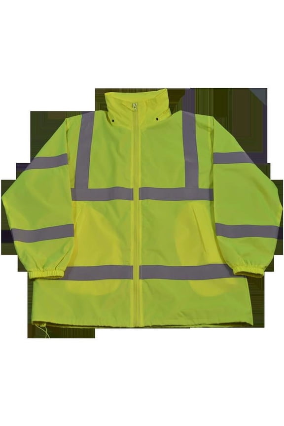 Wind Breaker Jacket Ansi Class 3 Lime Green Light Weight with Removable Hood & Zipper Closure, Small