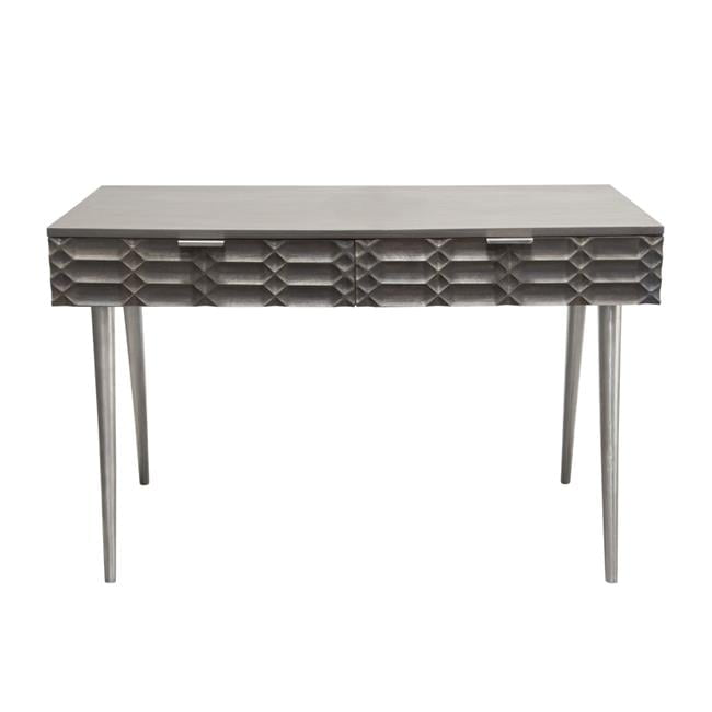 Petra Solid Mango Wood Desk with Nickel Accents, Smoke Grey