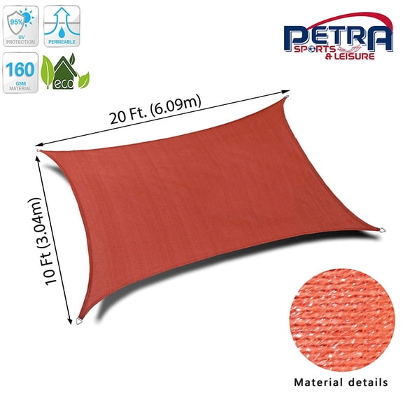Petra's 20 Ft. X 10 Ft. Rectangle Terracotta Sun Sail Shade. Durable Woven Outdoor Patio Fabric w/ Up To 90% UV Protection. 20x10 Foot