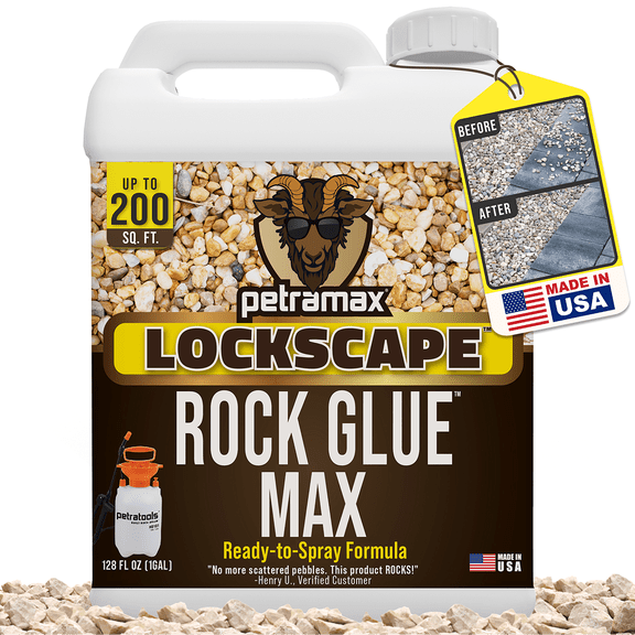 PetraMax Lockscape Rock Glue for Landscaping, 1 Gallon - 100% Permeable & Pet-Safe Landscape Adhesive for Stones & Pebbles - Ready to Spray Pea Gravel Binder & Mulch Glue for Landscaping