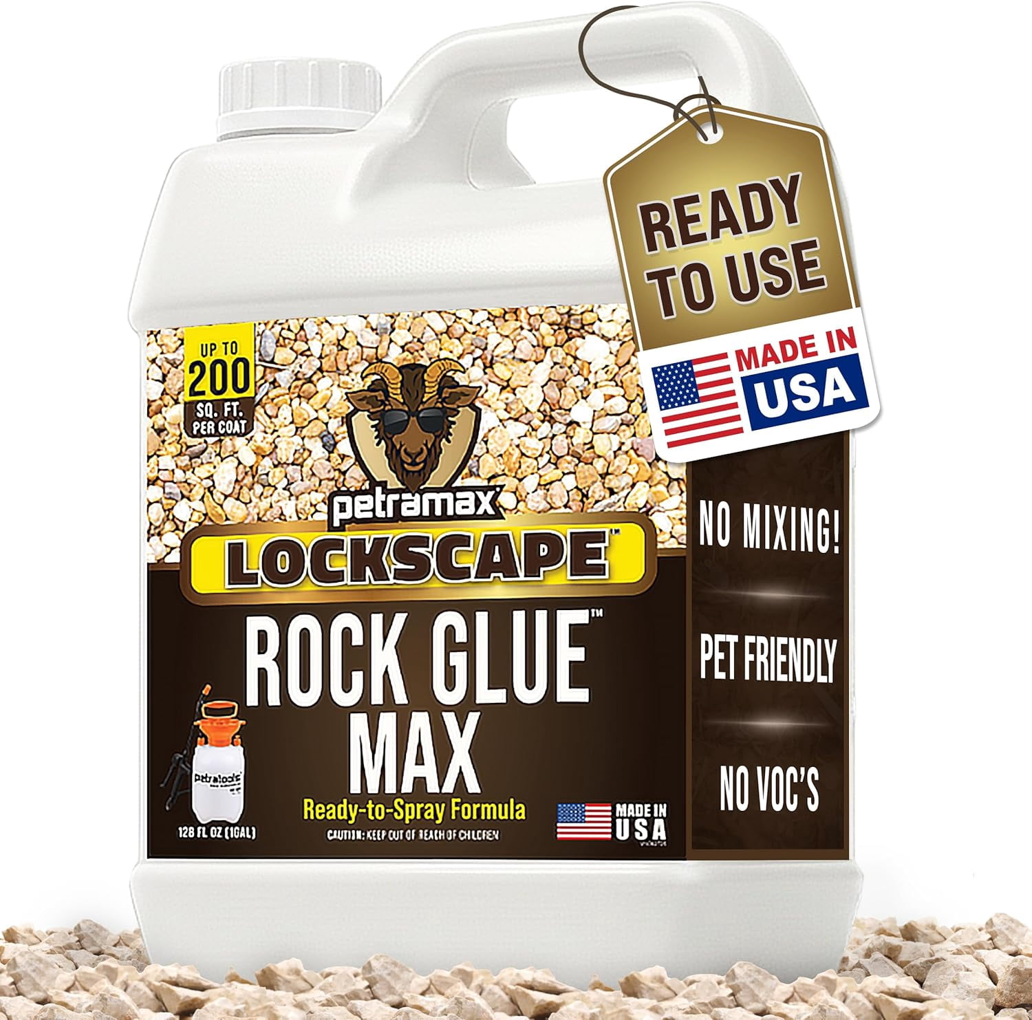 PetraMax Lockscape Rock Glue for Landscaping, 1 Gallon - 100% Permeable & Pet-Safe Landscape Adhesive for Stones & Pebbles - Ready to Spray Pea Gravel Binder & Mulch Glue for Landscaping