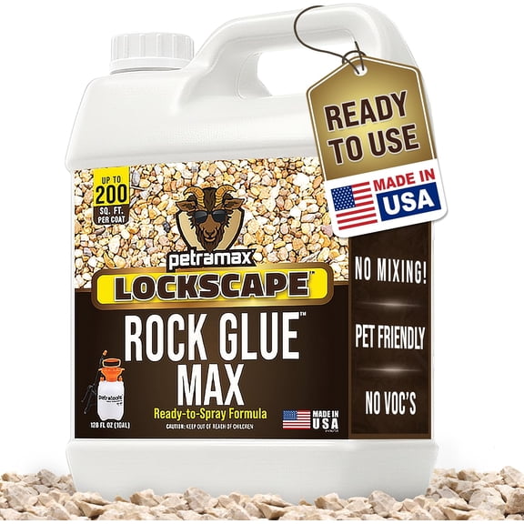 PetraMax Lockscape Rock Glue for Landscaping, 1 Gallon - 100% Permeable & Pet-Safe Landscape Adhesive for Stones & Pebbles - Ready to Spray Pea Gravel Binder & Mulch Glue for Landscaping