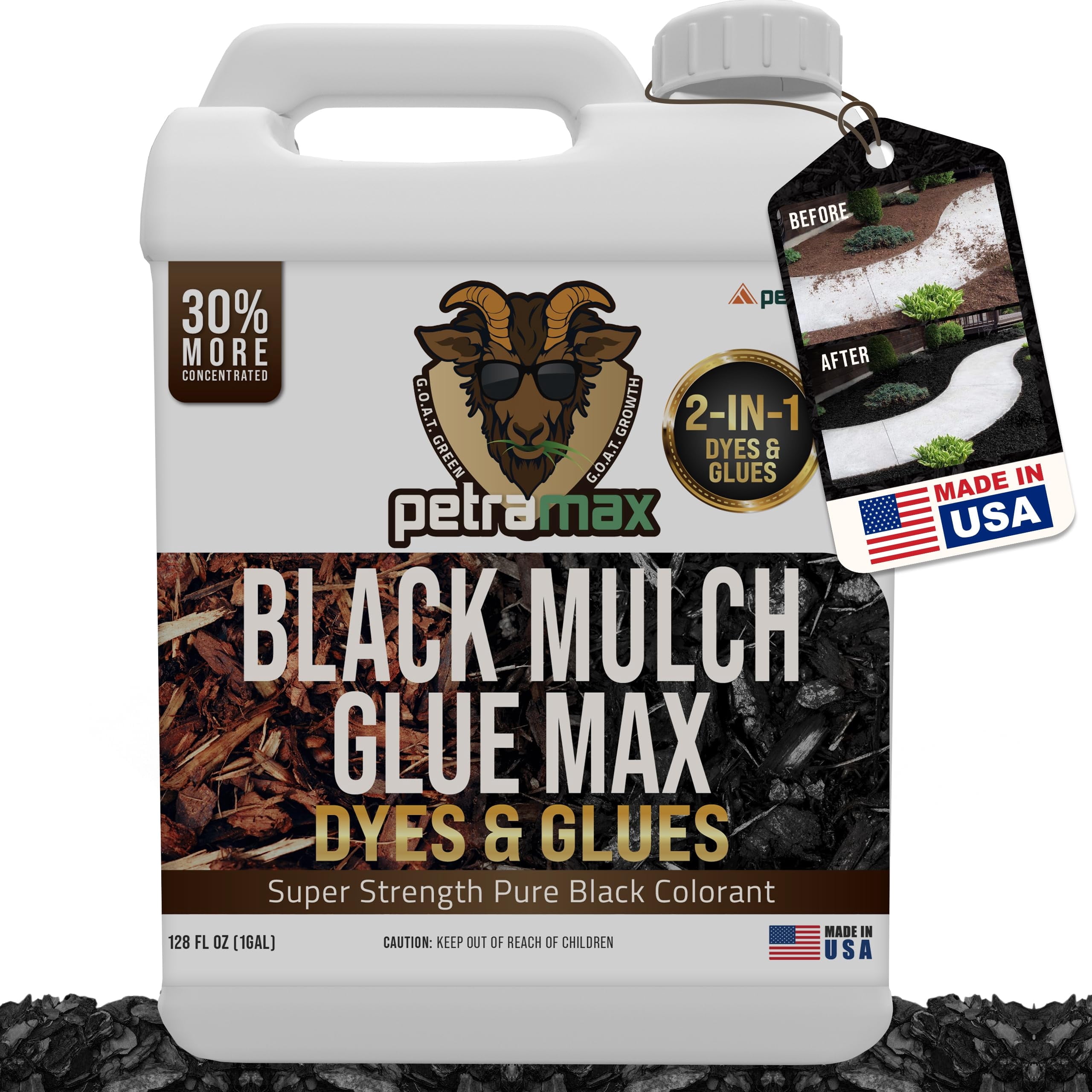 PetraMax Mulch Glue - Rock Glue, Gravel Glue, Gravel Stabilizer and Mulch Glue Binder, Rock Glue for Landscape Maintenance and Landscape Adhesive Max Mulch Glue Spray - (Black Dye, 1G)