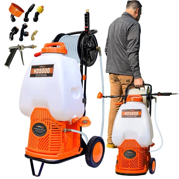 Petratools HD5000 Reel Cart Sprayer with Custom-Fitted Cart, 6.5-Gallon
