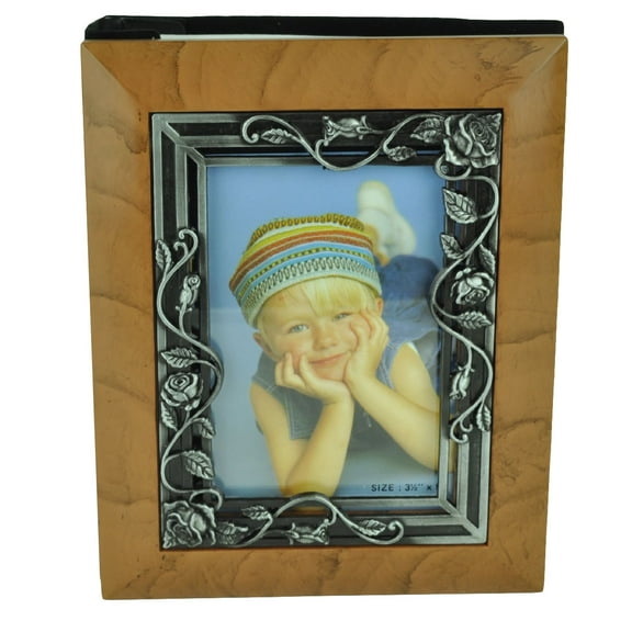 Petralite Antique Wooden Look Mahogany Roses Trellis Pewter Frame Photo Album