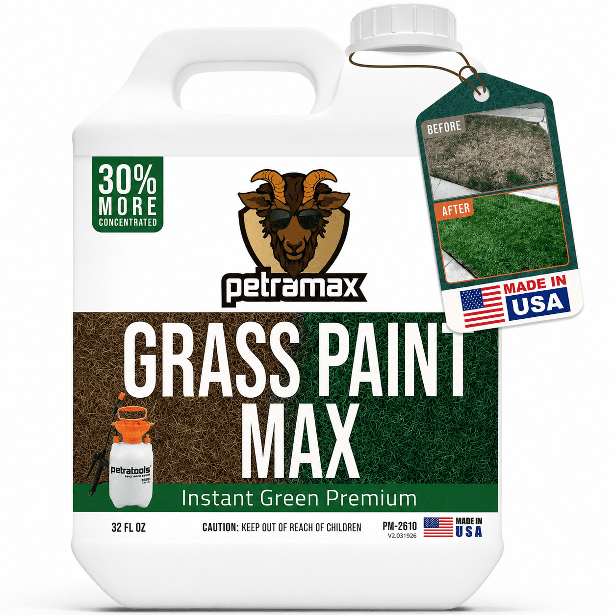 PetraMax Green Grass Paint and Plant Sprayer, Non-toxic, 32 oz, Instant Green