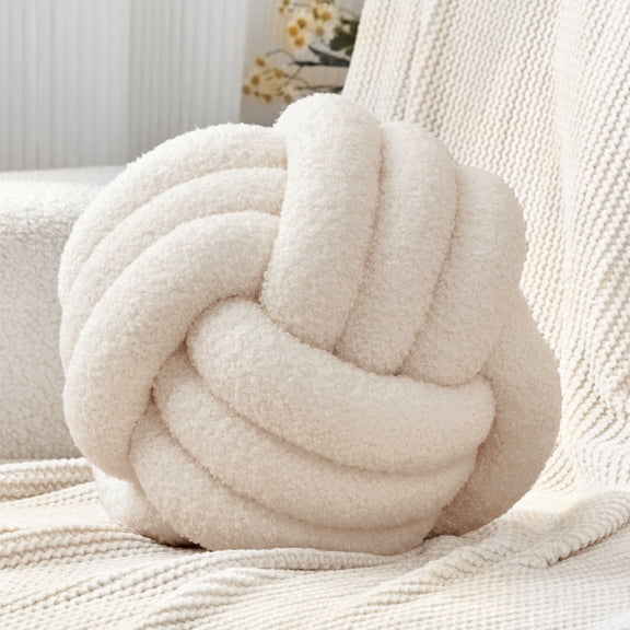 Petrella Knot Pillow Ball Round Throw Pillows Home Decor Cushion Decorative Throw Pillows Lambswool Beige 11 Inch