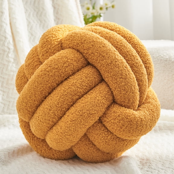 Petrella Knot Pillow Ball Round Throw Pillows Home Decor Cushion Decorative Throw Pillows Lambswool Ginger 11 Inch