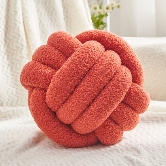 Petrella Knot Pillow Ball Round Throw Pillows Home Decor Cushion Decorative Throw Pillows Lambswool Grapefruit 8 Inch