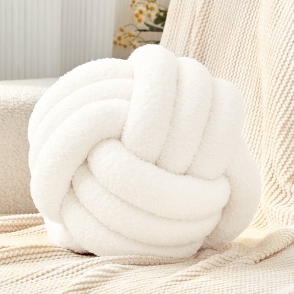 Petrella Knot Pillow Ball Round Throw Pillows Home Decor Cushion Decorative Throw Pillows Lambswool White 8 Inch