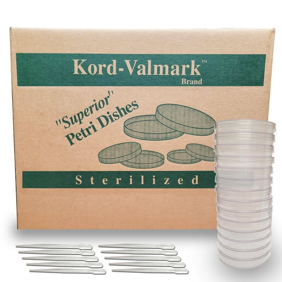 Petri Dish 500 Pack 500 Kord Vallmark Petri Dishes 100 X 15mm Premium Performance 3 Vents to Reduce Condensation for Lab Research, Education, & More - W/5 Evviva Transfer Pipettes