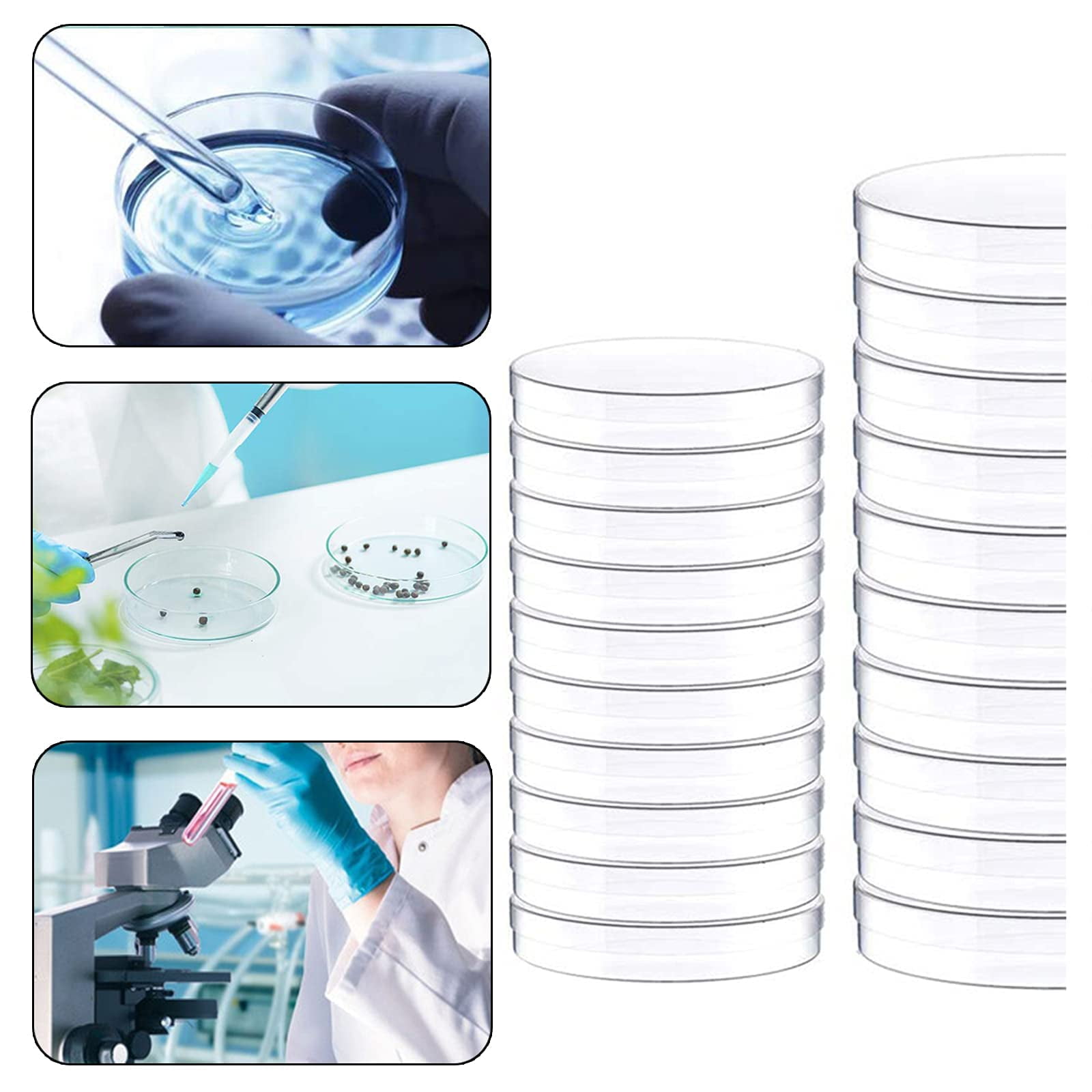 Petri Dishes 20pcs Sterile Thick Plastic 70mm Dia 14mm Deep Clear Petri