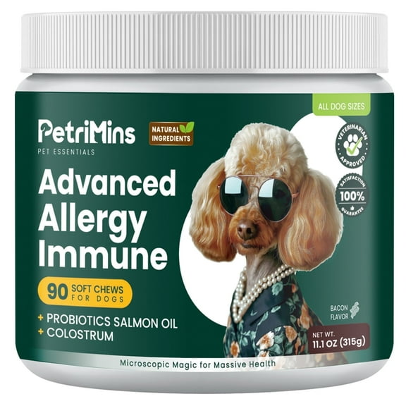 PetriMins Advanced Allergy Relief Multivitamin Chewables for Dogs, Bacon Flavor, 90 Count Vitamins