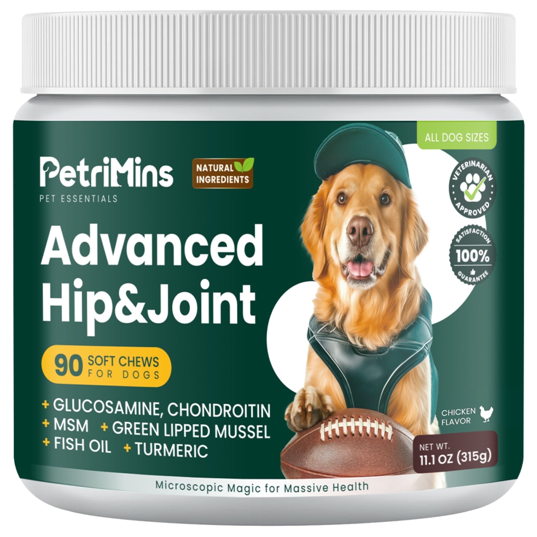 PetriMins Advanced Hip & Joint Chewable Supplement for Dogs, Chicken Flavor, 90 Count