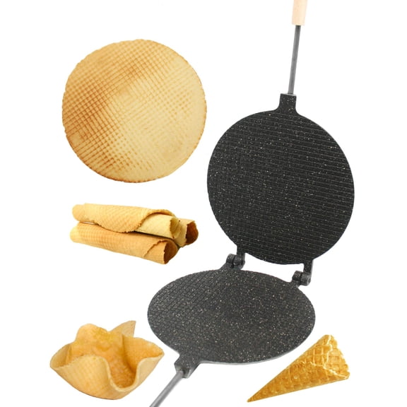 PetriStor Waffle Maker Round Has Nonstick Coating Size 8 in - Waffle Cone Maker - Krumkake Iron - Wafer Maker - Waffle Cone Maker Machine - Stroopwafel Maker - Ice Cream Cone Maker Y101