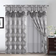 Petrichor Elegance Curtains with Gold Silver Threads 2 Panels Set - Luxury Window Treatment Attached Valance, Sheer Backing, and 2 Tie Backs for Bedroom and Living Room, 54x84 inches, Silver