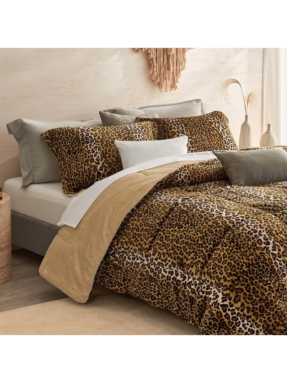 Leopard Velvet Flannel Queen Comforter Set-Cheetah Print Western Blanket,Luxury Fuzzy Heavy Bedding Set, 3 Pieces Plush Winter Bed Set with Comforter (90"x90") & 2 Pillow Shams (20"x26")