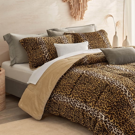 Petrichor Leopard Velvet Flannel Twin Comforter Set-Cheetah Print Western Blanket,Luxury Fuzzy Heavy Bedding Set, 2 Pieces Plush Winter Bed Set with Comforter (68"x88") & 1 Pillow Shams (20"x26")