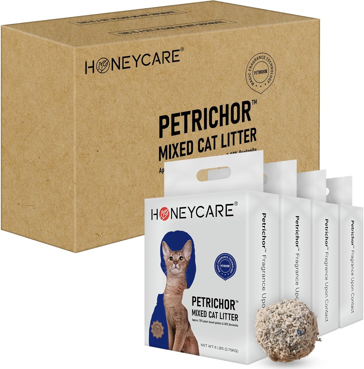Petrichor Mix Cat Litter I Tofu Cat Litter I Nature Plant-Based Pellets and Bentonite Sustainable I Low-Dust Qucik Clumping Superior Odor Control, 24-lbs Value Pack (6 lbs x 4)
