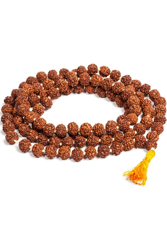 Rudraksha Mala Necklace (108 Beads, Brown, Unisex Adult)