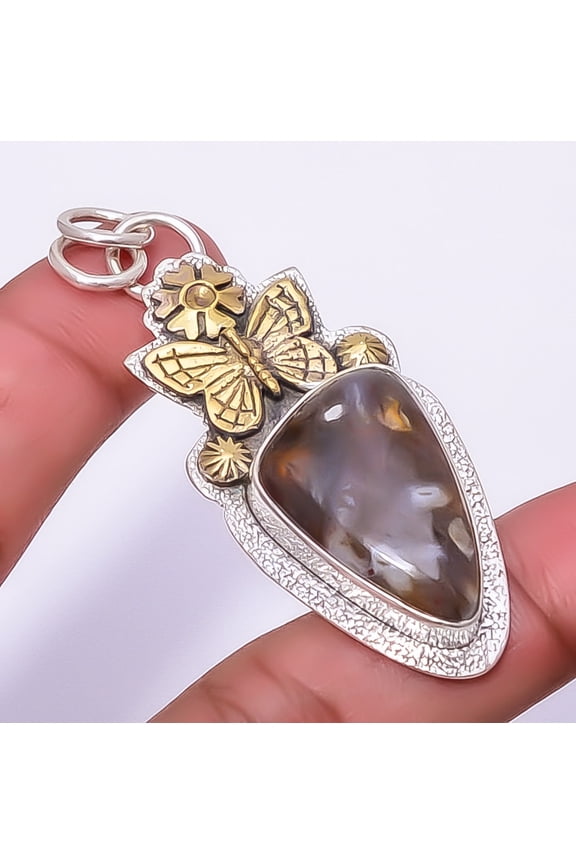 Petrified Peanut Wood Jasper 925 Silver Plated Butterfly Pendant 2.34" P_16_23, Valentine's Day Gift, Birthday Gift, Beautiful Jewelry For Woman