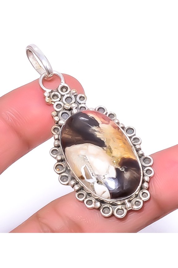 Petrified Peanut Wood Jasper 925 Sterling Silver Bali Pendant 2.15" P1829-34, Christmas Gift, Gemstone Silver Jewelry, Jasper Pendant, New Year Sale