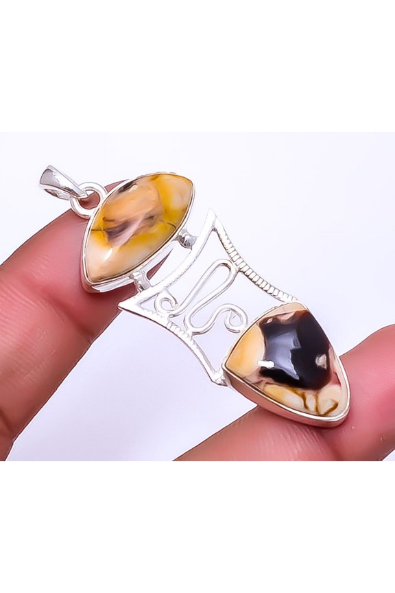 Petrified Peanut Wood Jasper 925 Sterling Silver Designer Pendant 2.34"|Handmade Pendant, Gift for her, Brown Pendant, Gemstone Silver Jewelry