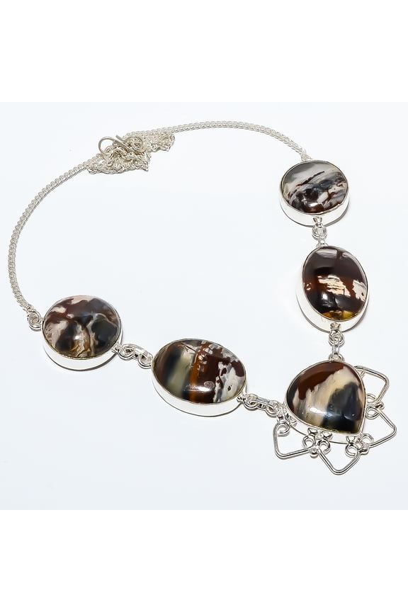 Petrified Peanut Wood Jasper 925 Sterling Silver Tennis Necklace 17.99" TN25-244, Beautiful Jewelry For Woman, New Year Sale, Valentin's Day Gift