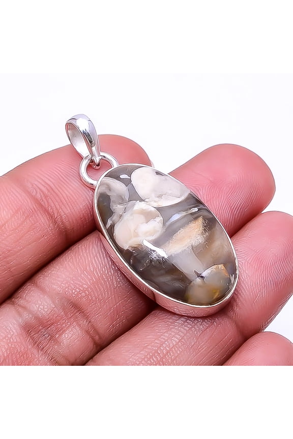 Petrified Peanut Wood Jasper -Australia 925 Silver Plated Pendant 1.56", Brown Peanut Wood Jasper Pendant P_7993_319_39